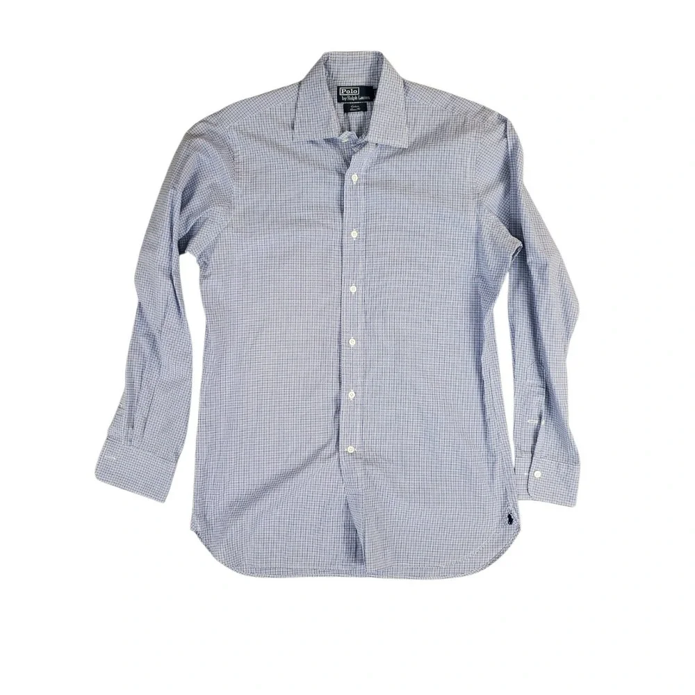 Polo Ralph Lauren Mens 14.5 33 Blue Plaid Classic Fit Button Up Shirt